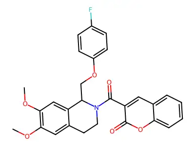 3-(1-((4-fluorophenoxy)methyl)-6,7-dimethoxy-1,2,3,4-tetrahydroisoquinoline-2-carbonyl)-2H-chromen-2-one structure