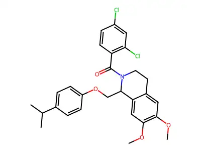 (2,4-dichlorophenyl)(1-((4-isopropylphenoxy)methyl)-6,7-dimethoxy-3,4-dihydroisoquinolin-2(1H)-yl)methanone structure