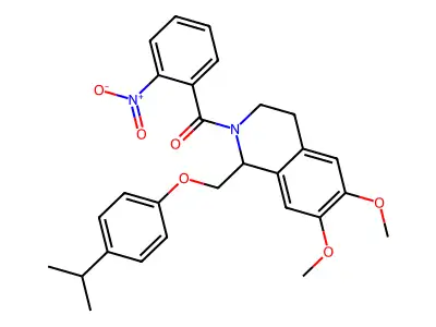 (1-((4-isopropylphenoxy)methyl)-6,7-dimethoxy-3,4-dihydroisoquinolin-2(1H)-yl)(2-nitrophenyl)methanone structure