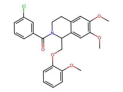 2-(3-chlorobenzoyl)-6,7-dimethoxy-1-[(2-methoxyphenoxy)methyl]-1,2,3,4-tetrahydroisoquinoline structure