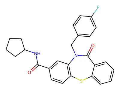 N-cyclopentyl-5-[(4-fluorophenyl)methyl]-6-oxobenzo[b][1,4]benzothiazepine-3-carboxamide structure