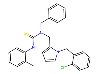1-benzyl-1-[[1-[(2-chlorophenyl)methyl]pyrrol-2-yl]methyl]-3-(2-methylphenyl)thiourea structure