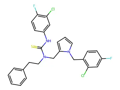 N'-(3-Chloro-4-fluorophenyl)-N-({1-[(2-chloro-4-fluorophenyl)methyl]-1H-pyrrol-2-yl}methyl)-N-(2-phenylethyl)thiourea structure