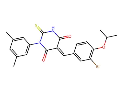 (5E)-5-[(3-bromo-4-propan-2-yloxyphenyl)methylidene]-1-(3,5-dimethylphenyl)-2-sulfanylidene-1,3-diazinane-4,6-dione structure