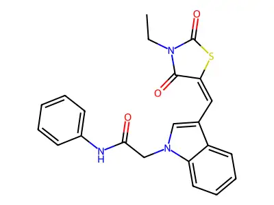 2-[3-[(E)-(3-ethyl-2,4-dioxo-1,3-thiazolidin-5-ylidene)methyl]indol-1-yl]-N-phenylacetamide structure
