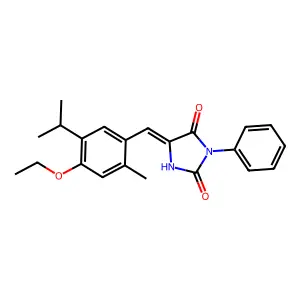 (5E)-5-[(4-ethoxy-2-methyl-5-propan-2-ylphenyl)methylidene]-3-phenylimidazolidine-2,4-dione structure