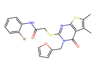 N-(2-bromophenyl)-2-{[3-(furan-2-ylmethyl)-5,6-dimethyl-4-oxo-3,4-dihydrothieno[2,3-d]pyrimidin-2-yl]sulfanyl}acetamide structure