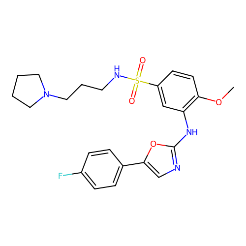 benzenesulfonamide,3-[[5-(4-fluorophenyl)-2-oxazolyl]amino]-4-methoxy-n-[3-(1-pyrrolidinyl)propyl]- structure