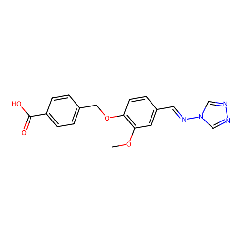 4-[[2-methoxy-4-[(E)-1,2,4-triazol-4-yliminomethyl]phenoxy]methyl]benzoic acid structure