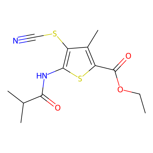 Ethyl 5-isobutyramido-3-methyl-4-thiocyanatothiophene-2-carboxylate structure