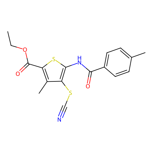 Ethyl 3-methyl-5-(4-methylbenzamido)-4-thiocyanatothiophene-2-carboxylate structure