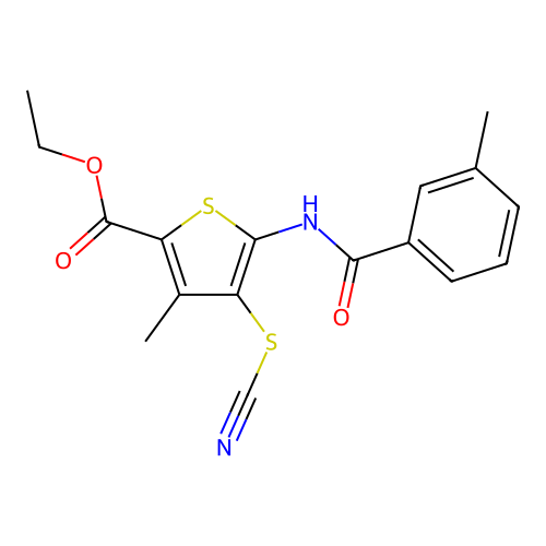 Ethyl 3-methyl-5-(3-methylbenzamido)-4-thiocyanatothiophene-2-carboxylate structure