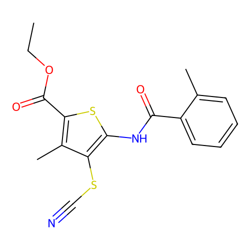 Ethyl 3-methyl-5-(2-methylbenzamido)-4-thiocyanatothiophene-2-carboxylate structure