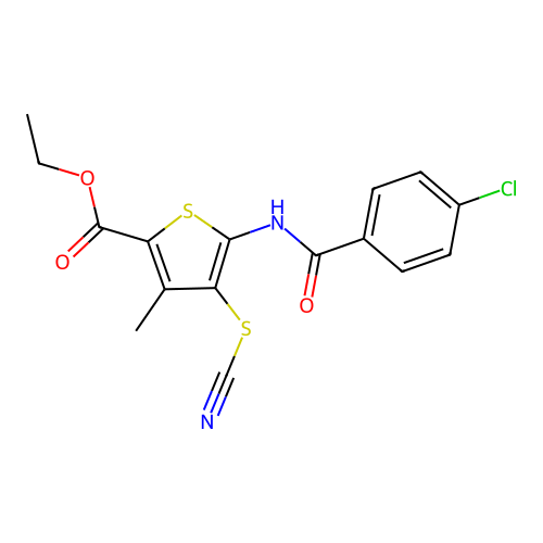 Ethyl 5-(4-chlorobenzamido)-3-methyl-4-thiocyanatothiophene-2-carboxylate structure