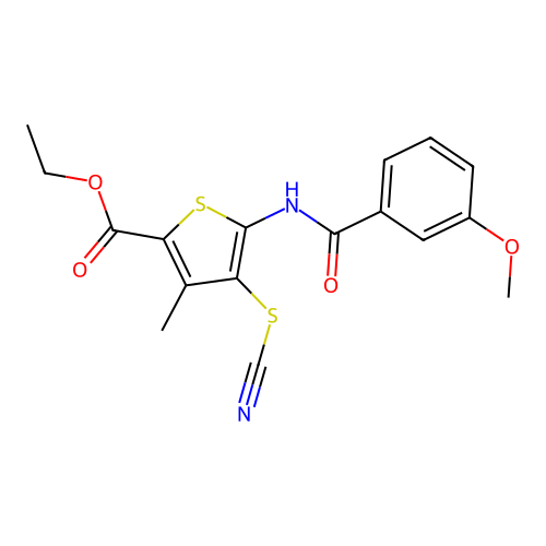 Ethyl 5-(3-methoxybenzamido)-3-methyl-4-thiocyanatothiophene-2-carboxylate structure