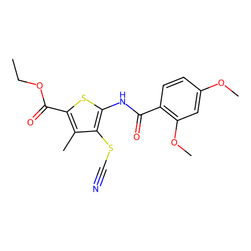 Ethyl 5-(2,4-dimethoxybenzamido)-3-methyl-4-thiocyanatothiophene-2-carboxylate structure