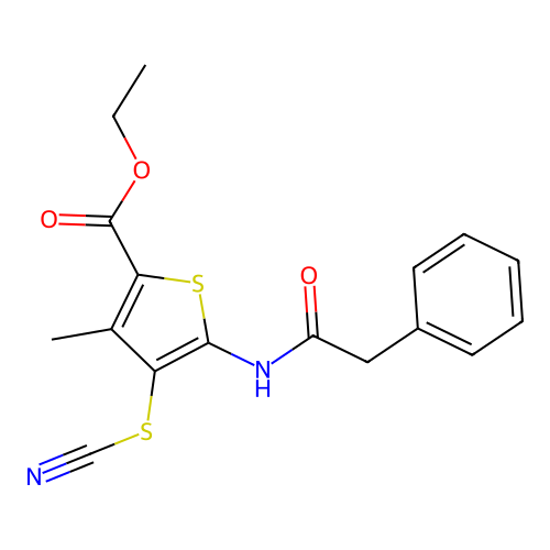 Ethyl 3-methyl-5-(2-phenylacetamido)-4-thiocyanatothiophene-2-carboxylate structure