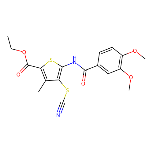 Ethyl 5-(3,4-dimethoxybenzamido)-3-methyl-4-thiocyanatothiophene-2-carboxylate structure