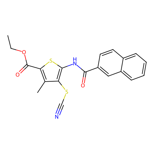 ethyl 5-(2-naphthamido)-3-methyl-4-thiocyanatothiophene-2-carboxylate structure