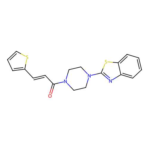 (E)-1-(4-(benzo[d]thiazol-2-yl)piperazin-1-yl)-3-(thiophen-2-yl)prop-2-en-1-one structure