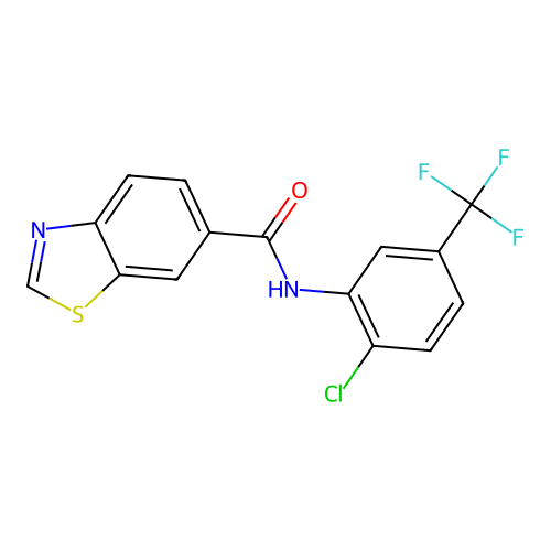 N-[2-chloro-5-(trifluoromethyl)phenyl]-1,3-benzothiazole-6-carboxamide structure