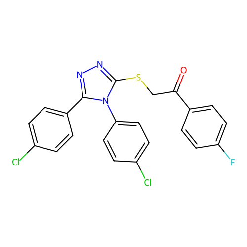 2-[[4,5-bis(4-chlorophenyl)-1,2,4-triazol-3-yl]sulfanyl]-1-(4-fluorophenyl)ethanone structure