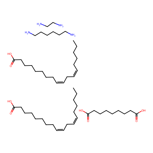Linoleic acid dimer, azelaic acid, ethylenediamine, hexamethylenediamine polymer structure