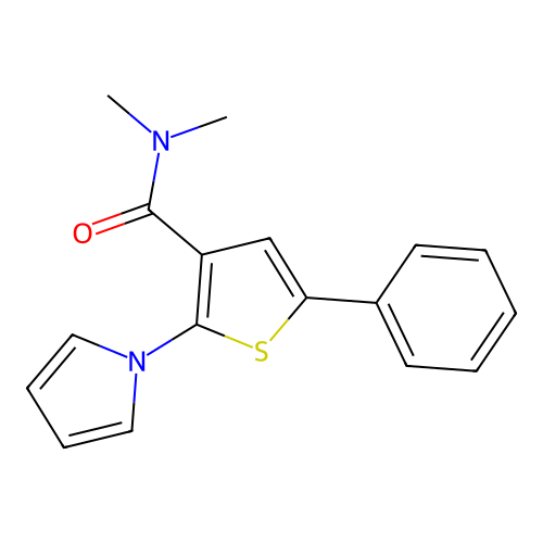 N,N-dimethyl-5-phenyl-2-pyrrol-1-ylthiophene-3-carboxamide structure