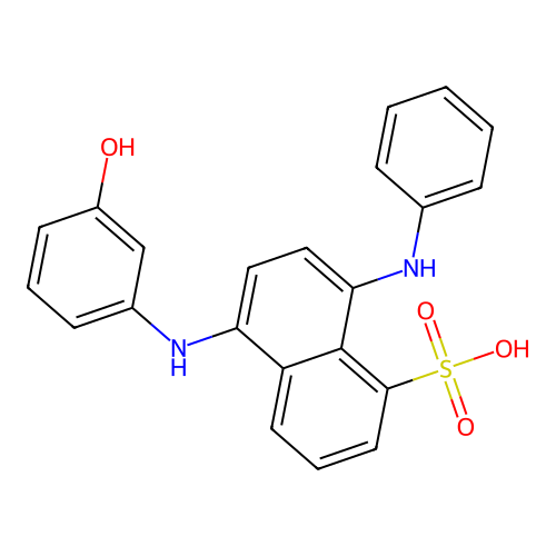 8-Anilino-5-(3-hydroxyanilino)naphthalene-1-sulfonic acid structure