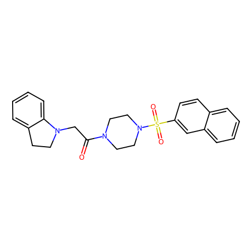 2-(Indolin-1-yl)-1-(4-(naphthalen-2-ylsulfonyl)piperazin-1-yl)ethan-1-one structure