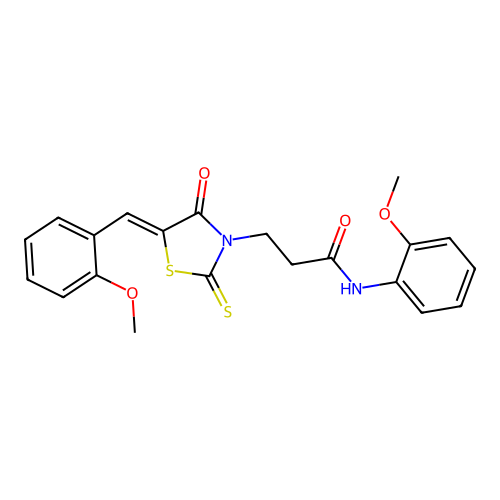 N-(2-methoxyphenyl)-3-[(5Z)-5-[(2-methoxyphenyl)methylidene]-4-oxo-2-sulfanylidene-1,3-thiazolidin-3-yl]propanamide structure
