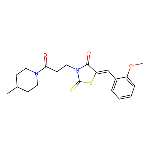 (5Z)-5-[(2-methoxyphenyl)methylidene]-3-[3-(4-methylpiperidin-1-yl)-3-oxopropyl]-2-sulfanylidene-1,3-thiazolidin-4-one structure