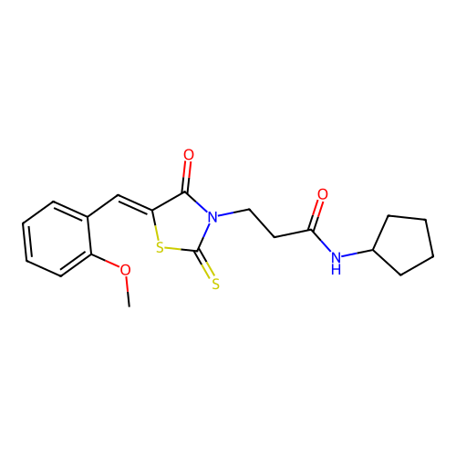 (Z)-N-cyclopentyl-3-(5-(2-methoxybenzylidene)-4-oxo-2-thioxothiazolidin-3-yl)propanamide structure