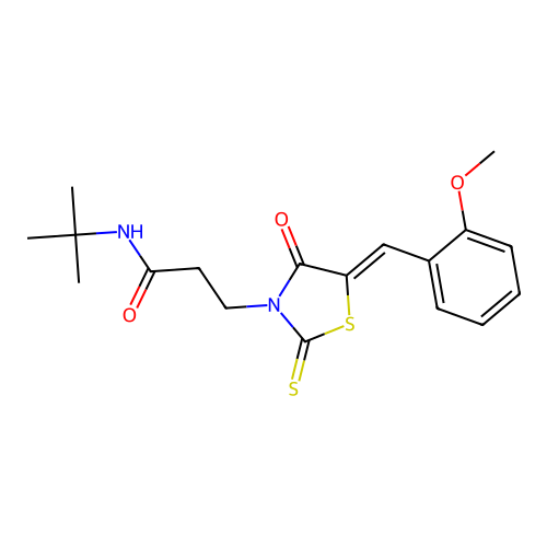 N-tert-butyl-3-[(5Z)-5-[(2-methoxyphenyl)methylidene]-4-oxo-2-sulfanylidene-1,3-thiazolidin-3-yl]propanamide structure