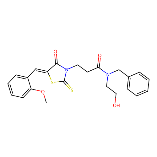 N-benzyl-N-(2-hydroxyethyl)-3-[(5Z)-5-[(2-methoxyphenyl)methylidene]-4-oxo-2-sulfanylidene-1,3-thiazolidin-3-yl]propanamide structure