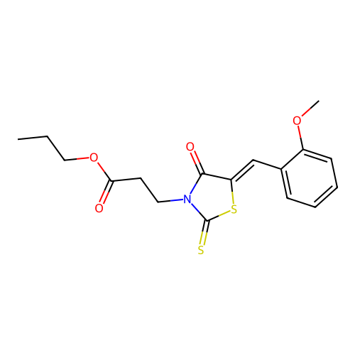 propyl 3-[(5Z)-5-[(2-methoxyphenyl)methylidene]-4-oxo-2-sulfanylidene-1,3-thiazolidin-3-yl]propanoate structure