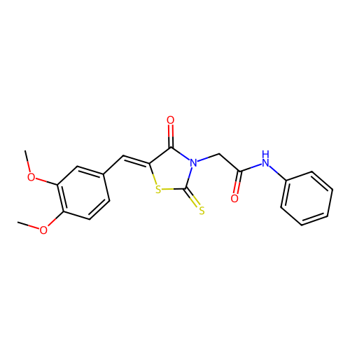 2-[(5Z)-5-[(3,4-dimethoxyphenyl)methylidene]-4-oxo-2-sulfanylidene-1,3-thiazolidin-3-yl]-N-phenylacetamide structure