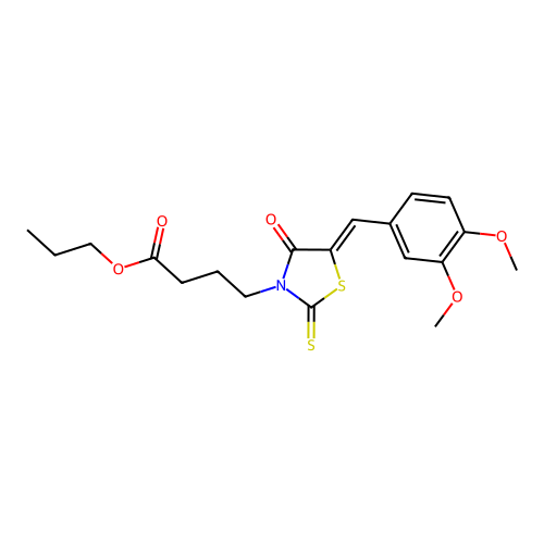 propyl 4-[(5Z)-5-[(3,4-dimethoxyphenyl)methylidene]-4-oxo-2-sulfanylidene-1,3-thiazolidin-3-yl]butanoate structure