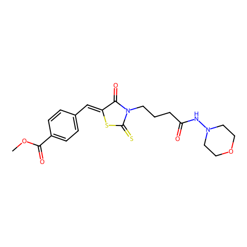 (Z)-methyl 4-((3-(4-(morpholinoamino)-4-oxobutyl)-4-oxo-2-thioxothiazolidin-5-ylidene)methyl)benzoate structure