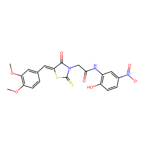 2-[(5Z)-5-[(3,4-dimethoxyphenyl)methylidene]-4-oxo-2-sulfanylidene-1,3-thiazolidin-3-yl]-N-(2-hydroxy-5-nitrophenyl)acetamide structure