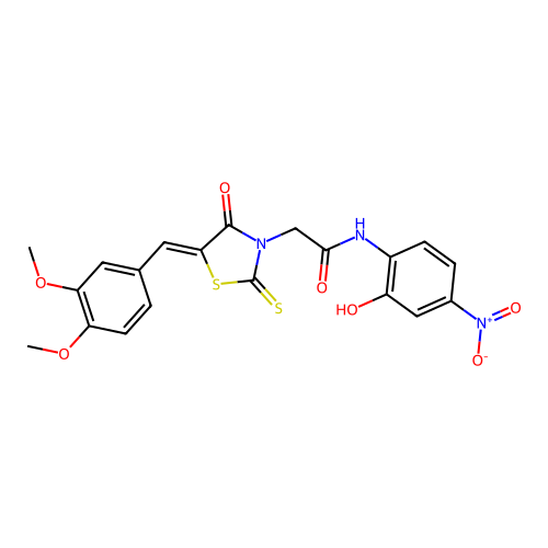 2-[(5Z)-5-[(3,4-dimethoxyphenyl)methylidene]-4-oxo-2-sulfanylidene-1,3-thiazolidin-3-yl]-N-(2-hydroxy-4-nitrophenyl)acetamide structure