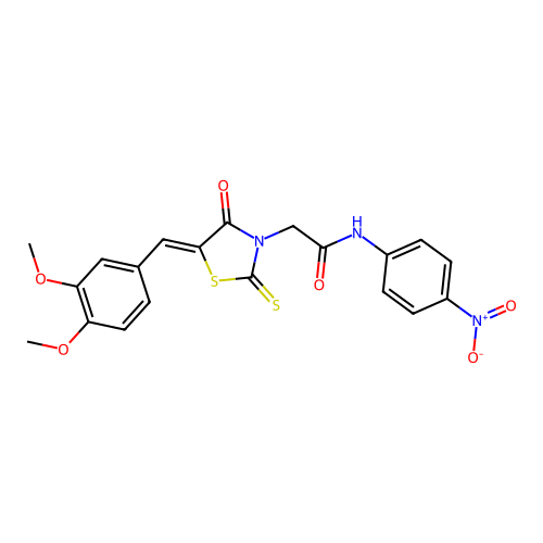 2-[(5Z)-5-[(3,4-dimethoxyphenyl)methylidene]-4-oxo-2-sulfanylidene-1,3-thiazolidin-3-yl]-N-(4-nitrophenyl)acetamide structure