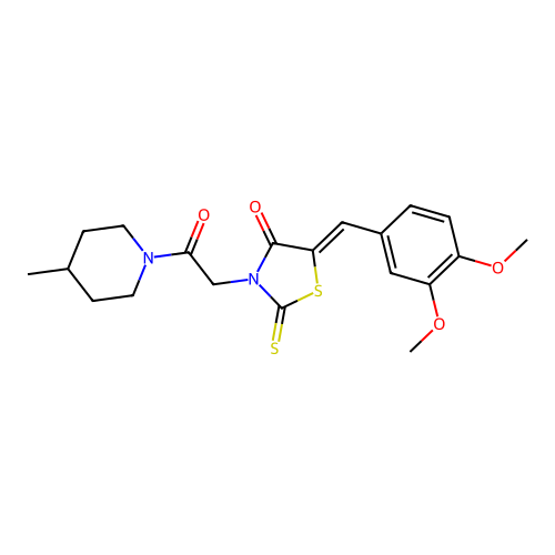 (5Z)-5-[(3,4-dimethoxyphenyl)methylidene]-3-[2-(4-methylpiperidin-1-yl)-2-oxoethyl]-2-sulfanylidene-1,3-thiazolidin-4-one structure