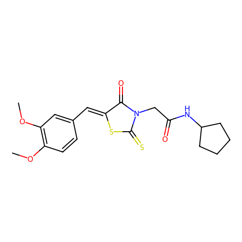 N-cyclopentyl-2-[(5Z)-5-[(3,4-dimethoxyphenyl)methylidene]-4-oxo-2-sulfanylidene-1,3-thiazolidin-3-yl]acetamide structure