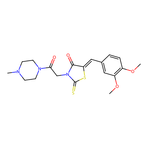 (5Z)-5-[(3,4-dimethoxyphenyl)methylidene]-3-[2-(4-methylpiperazin-1-yl)-2-oxoethyl]-2-sulfanylidene-1,3-thiazolidin-4-one structure