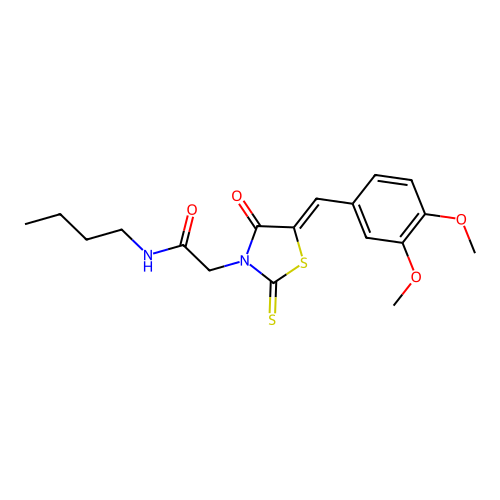 N-butyl-2-[(5Z)-5-[(3,4-dimethoxyphenyl)methylidene]-4-oxo-2-sulfanylidene-1,3-thiazolidin-3-yl]acetamide structure
