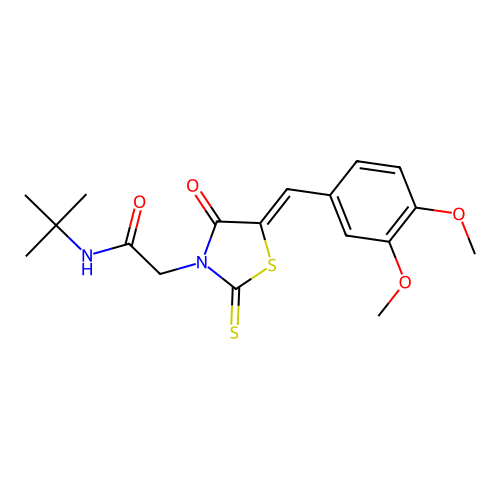 N-tert-butyl-2-[(5Z)-5-[(3,4-dimethoxyphenyl)methylidene]-4-oxo-2-sulfanylidene-1,3-thiazolidin-3-yl]acetamide structure