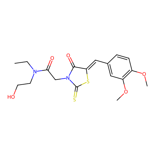 2-[(5Z)-5-[(3,4-dimethoxyphenyl)methylidene]-4-oxo-2-sulfanylidene-1,3-thiazolidin-3-yl]-N-ethyl-N-(2-hydroxyethyl)acetamide structure