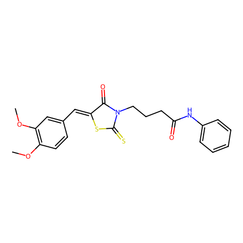 4-[(5Z)-5-[(3,4-dimethoxyphenyl)methylidene]-4-oxo-2-sulfanylidene-1,3-thiazolidin-3-yl]-N-phenylbutanamide structure