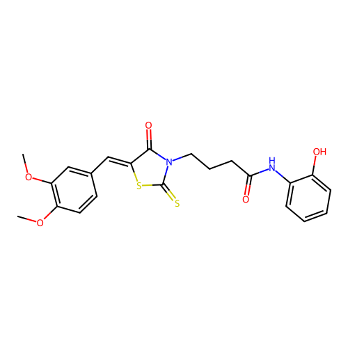 4-[(5Z)-5-[(3,4-dimethoxyphenyl)methylidene]-4-oxo-2-sulfanylidene-1,3-thiazolidin-3-yl]-N-(2-hydroxyphenyl)butanamide structure